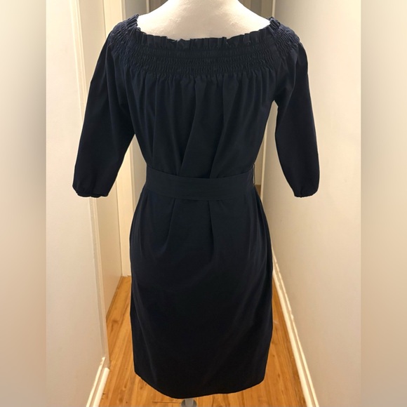 Banana Republic, Off-Shoulder Navy Cotton Midi Dress with Tie Belt, Size S - Picture 5 of 13